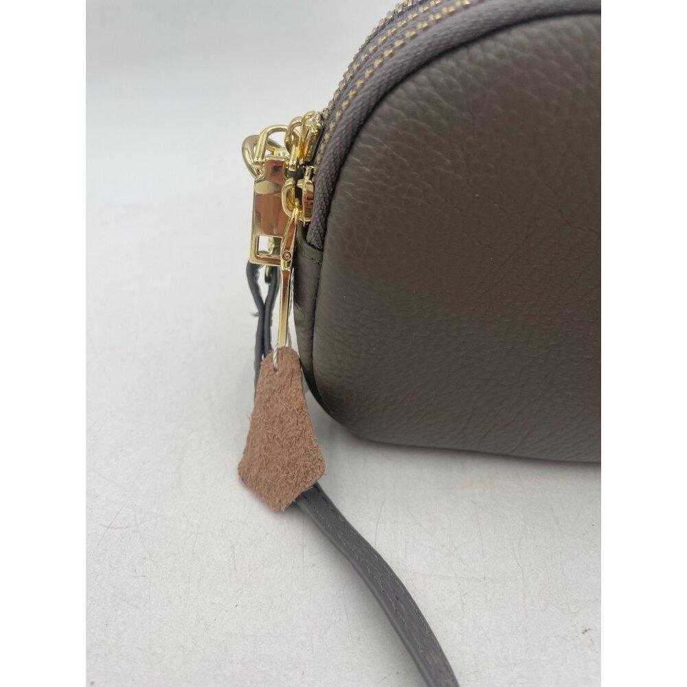 Brown Faux Leather Crossbody Bag With Gold Double Zippers & Antler Logo - Picture 2 of 12